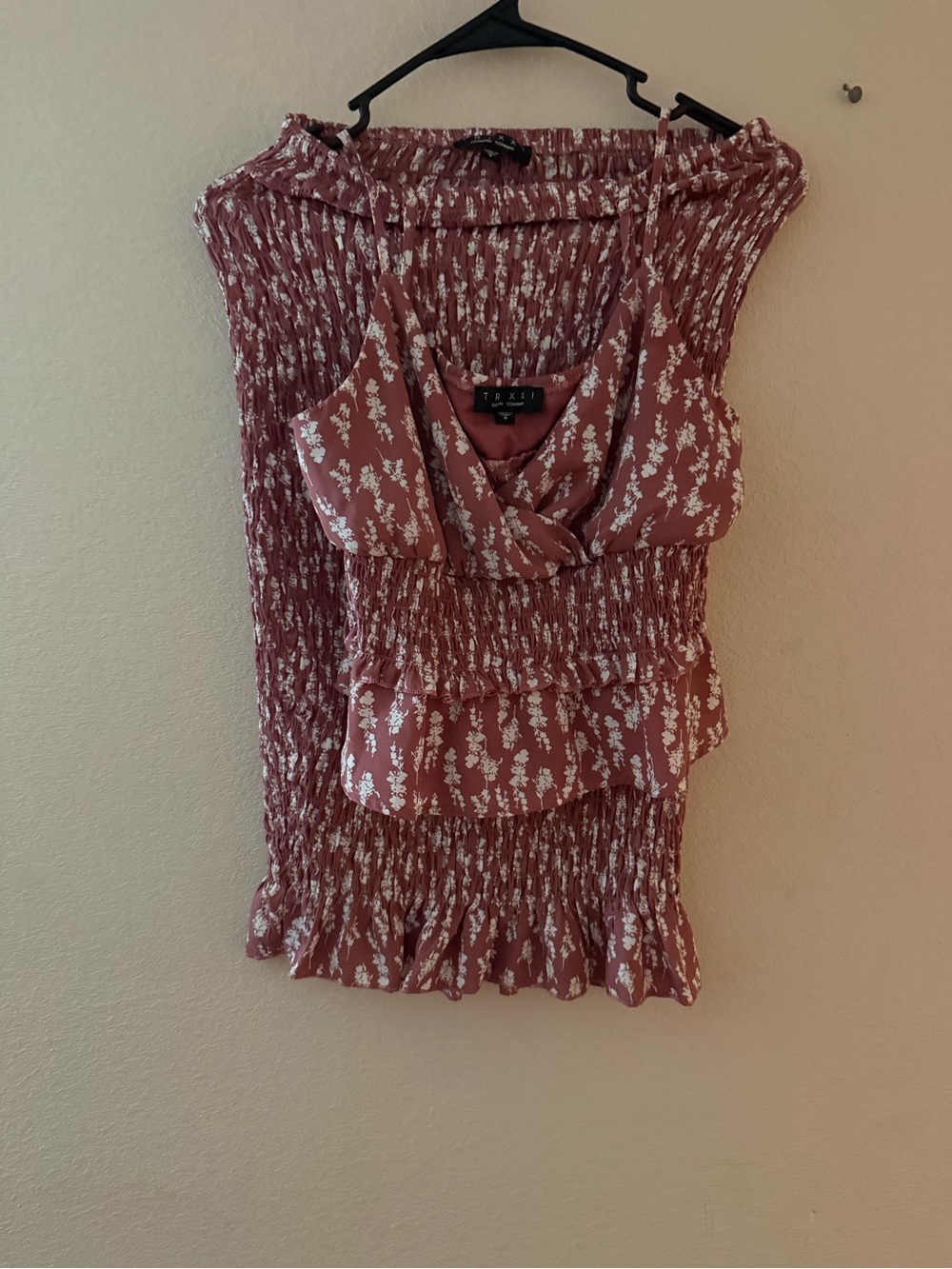 Trixxi Dusty Rose Pink Floral Smocked Camisole Top